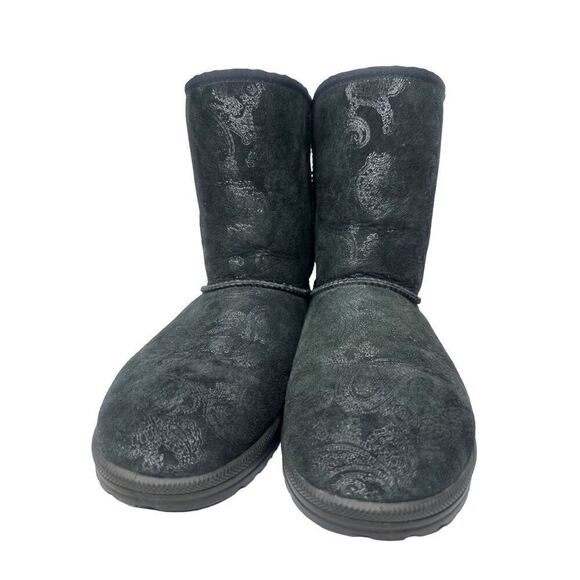 Abeo Whistler Black Paisley Sheepskin Boots Women’s Size 10 - Picture 1 of 9